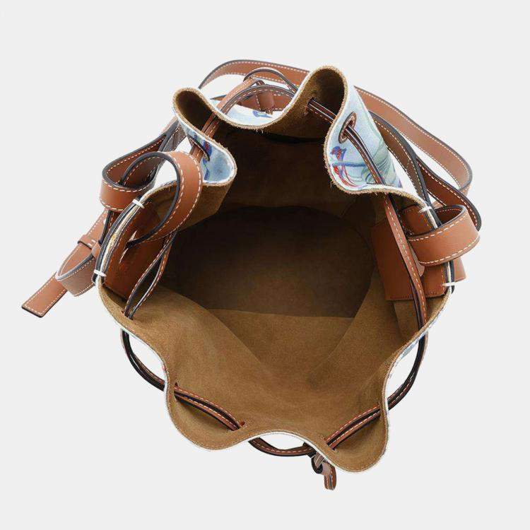 Pre Owned Loewe Blue Brown Canvas Leather Paula Balloon Bag