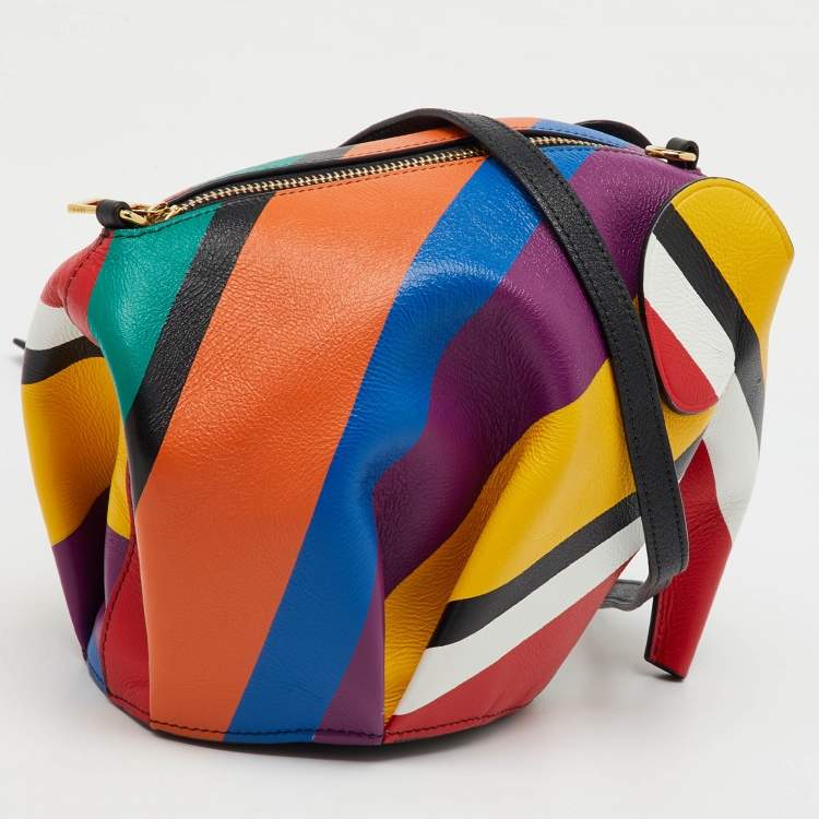 Pre Owned Loewe Multicolor Leather Mini Striped Elephant Crossbody Bag