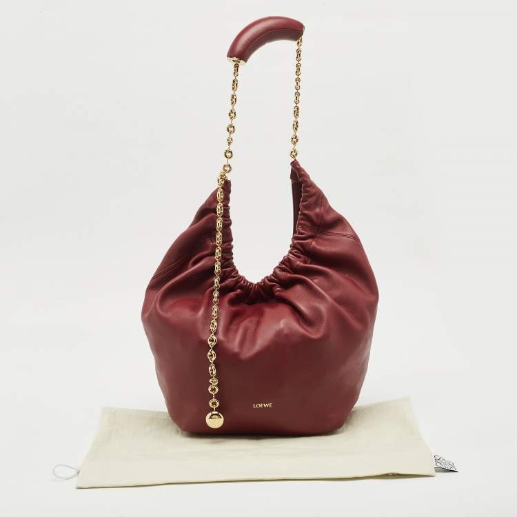 Pre Owned Loewe Burgundy Leather Medium Squeeze Shoulder Bag