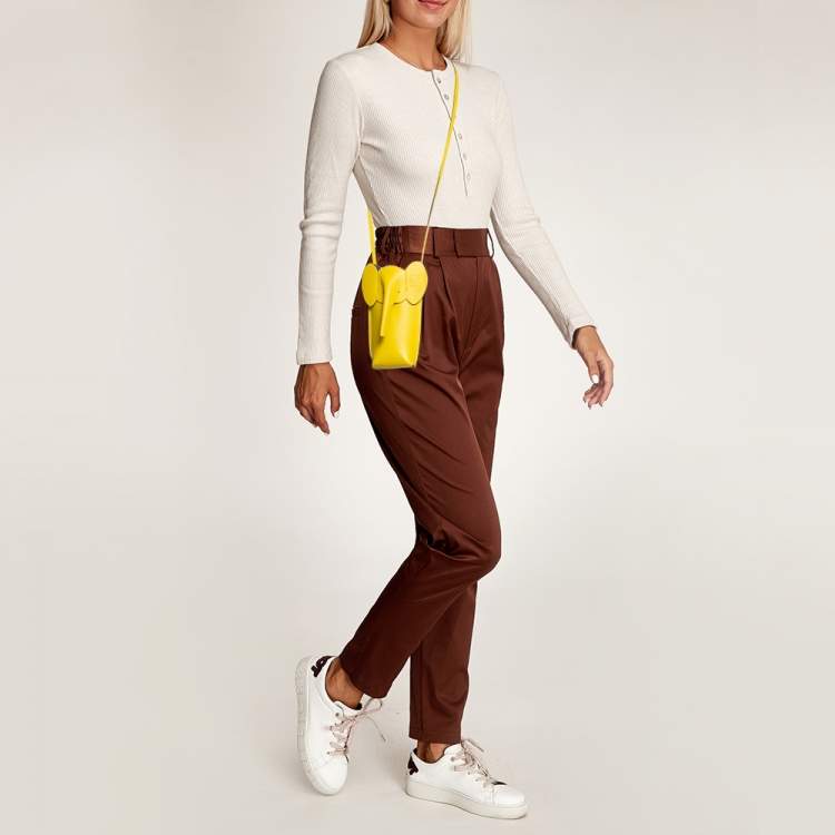 Pre Owned Loewe Yellow Leather Elephant Pocket Crossbody Bag