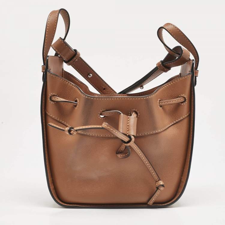 Pre Owned Loewe Brown Leather Mini Hammock Drawstring Bag