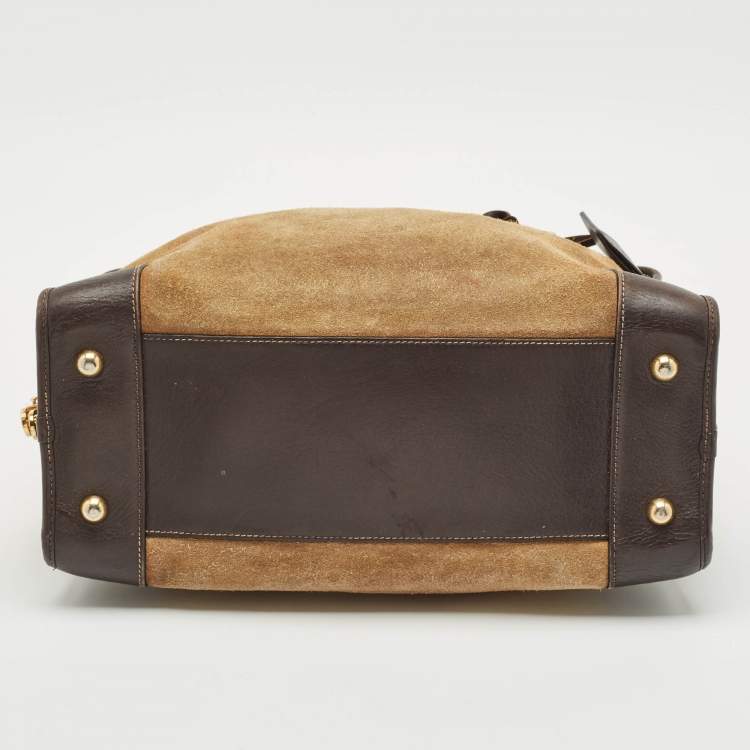 Pre Owned Loewe Beige/Brown Suede and Leather Amazona 36 Satchel