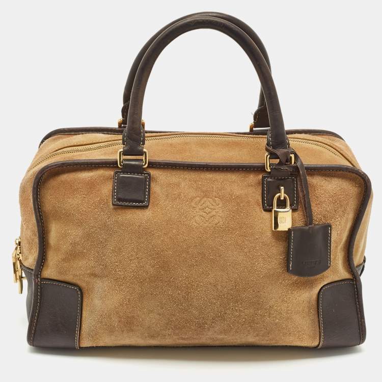 Pre Owned Loewe Beige/Brown Suede and Leather Amazona 36 Satchel