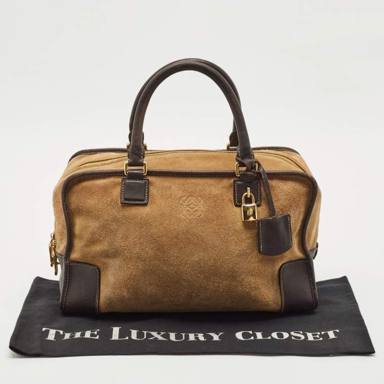 Pre Owned Loewe Beige/Brown Suede and Leather Amazona 36 Satchel