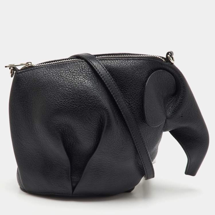 Pre Owned Loewe Black Leather Mini Striped Elephant Crossbody Bag