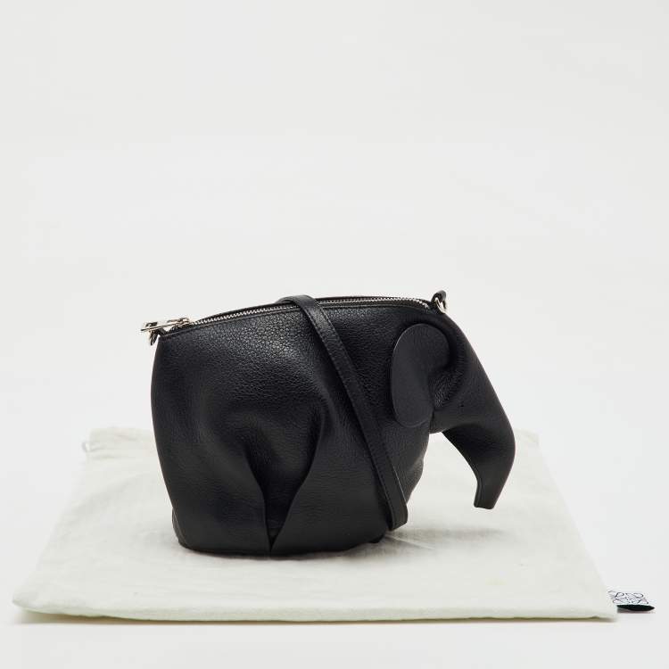 Pre Owned Loewe Black Leather Mini Striped Elephant Crossbody Bag