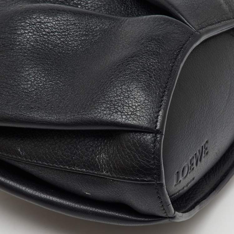 Pre Owned Loewe Black Leather Mini Striped Elephant Crossbody Bag