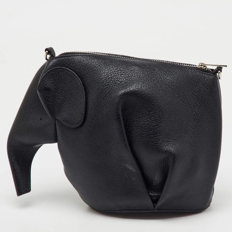 Pre Owned Loewe Black Leather Mini Striped Elephant Crossbody Bag