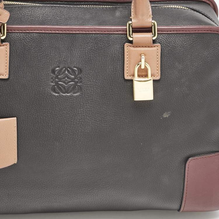 Pre Owned Loewe Black/Burgundy Leather Amazona 36 Satchel