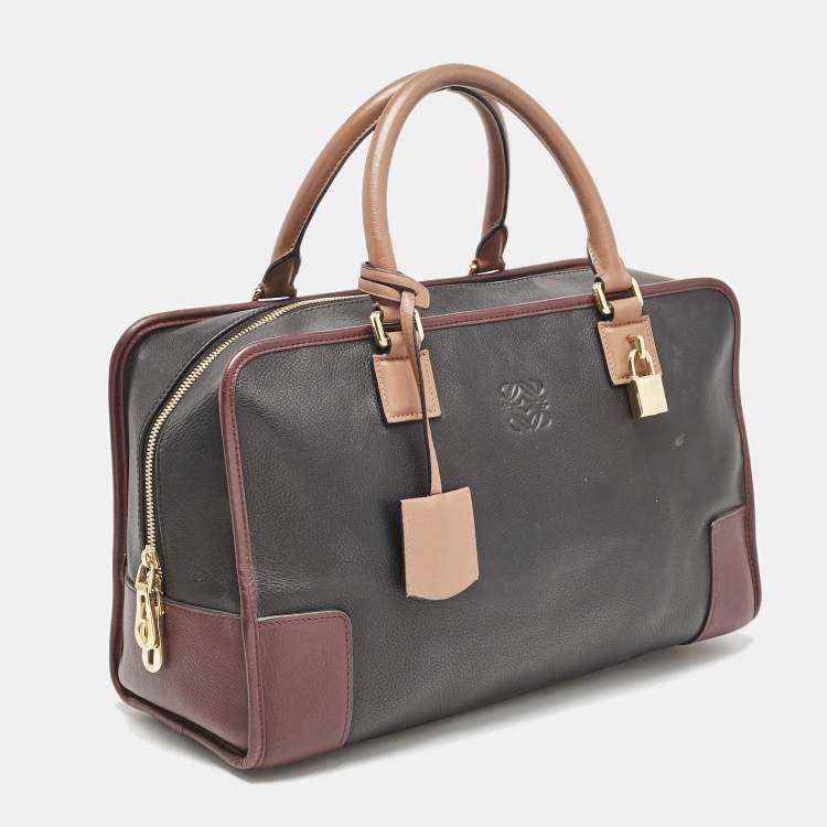 Pre Owned Loewe Black/Burgundy Leather Amazona 36 Satchel