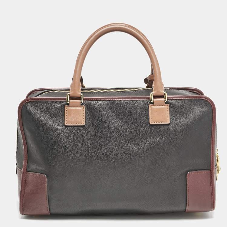 Pre Owned Loewe Black/Burgundy Leather Amazona 36 Satchel
