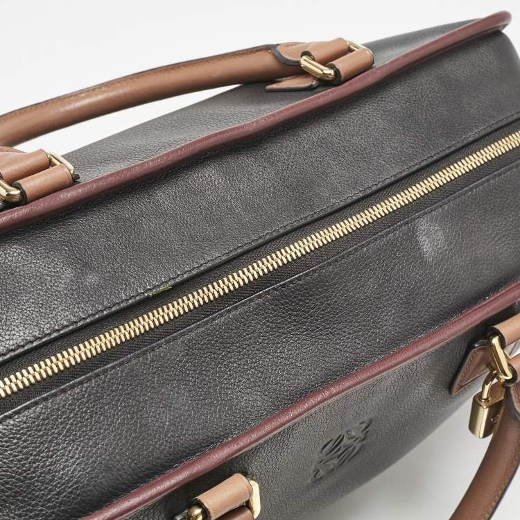 Pre Owned Loewe Black/Burgundy Leather Amazona 36 Satchel