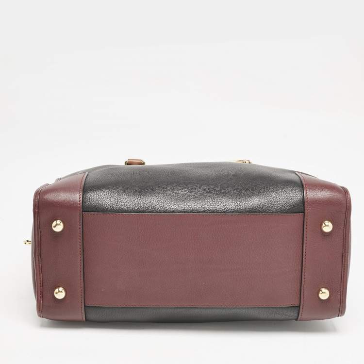 Pre Owned Loewe Black/Burgundy Leather Amazona 36 Satchel