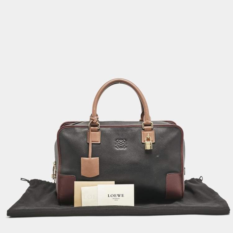 Pre Owned Loewe Black/Burgundy Leather Amazona 36 Satchel