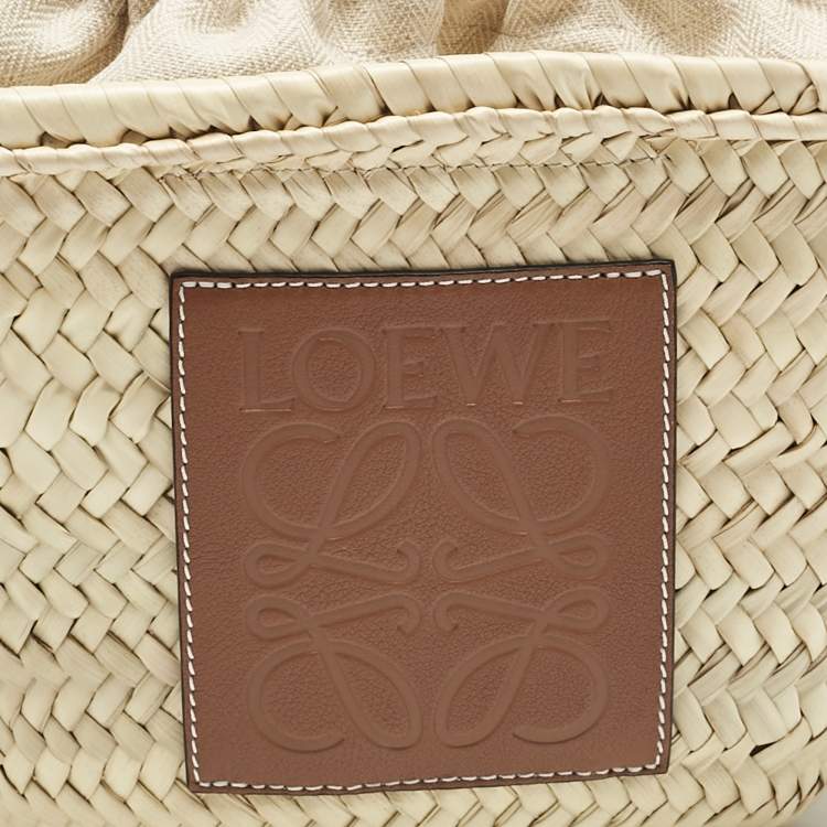 Pre Owned Loewe Natural/Tan Palm Leaf Mini Drawstring Bucket Shoulder Bag
