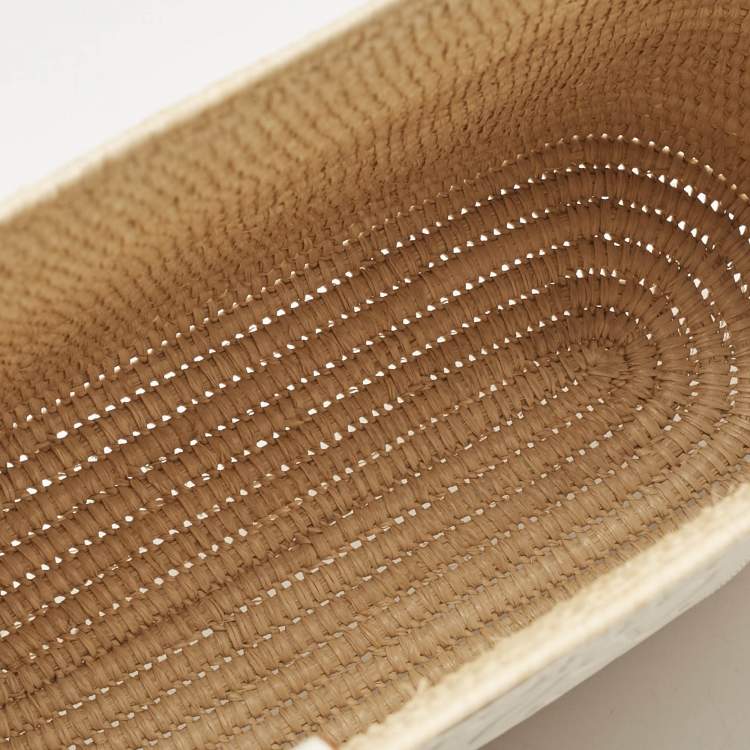 Pre Owned Loewe Beige/White Leather and Raffia Small Square Basket Tote
