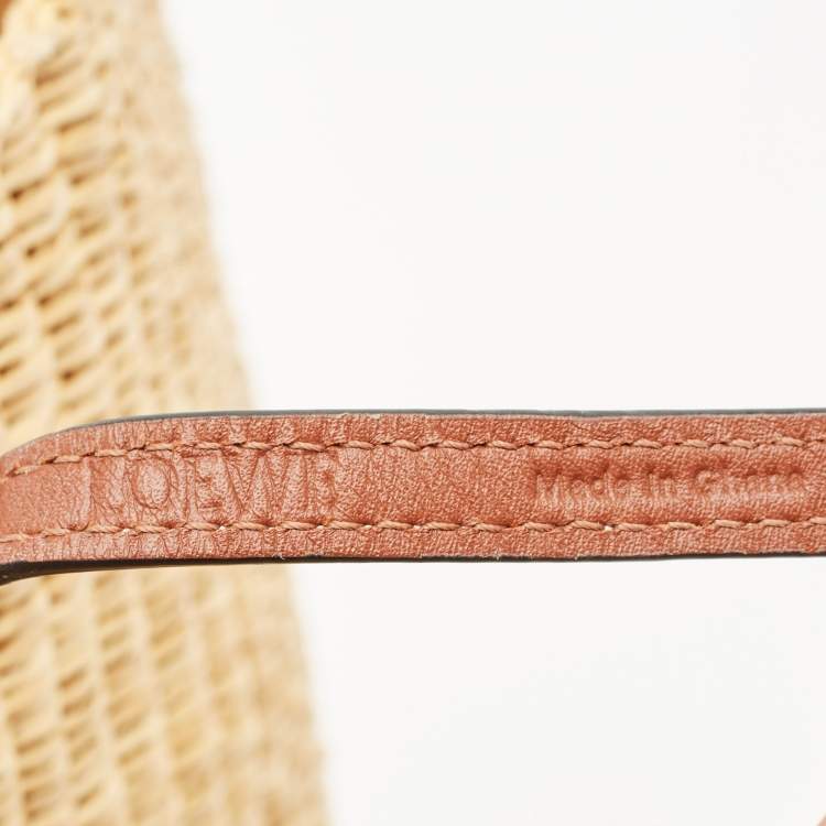 Pre Owned Loewe Natural/Tan Woven Raffia Shell Basket Bag