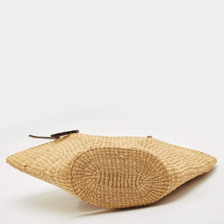 Pre Owned Loewe Natural/Tan Woven Raffia Shell Basket Bag