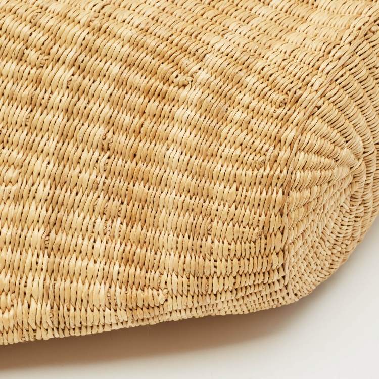 Pre Owned Loewe Natural/Tan Woven Raffia Shell Basket Bag