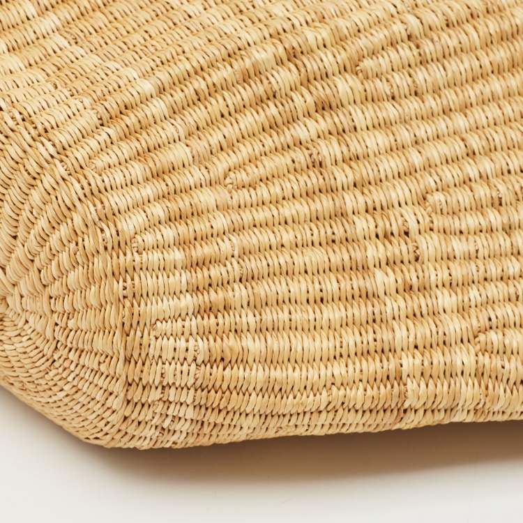 Pre Owned Loewe Natural/Tan Woven Raffia Shell Basket Bag