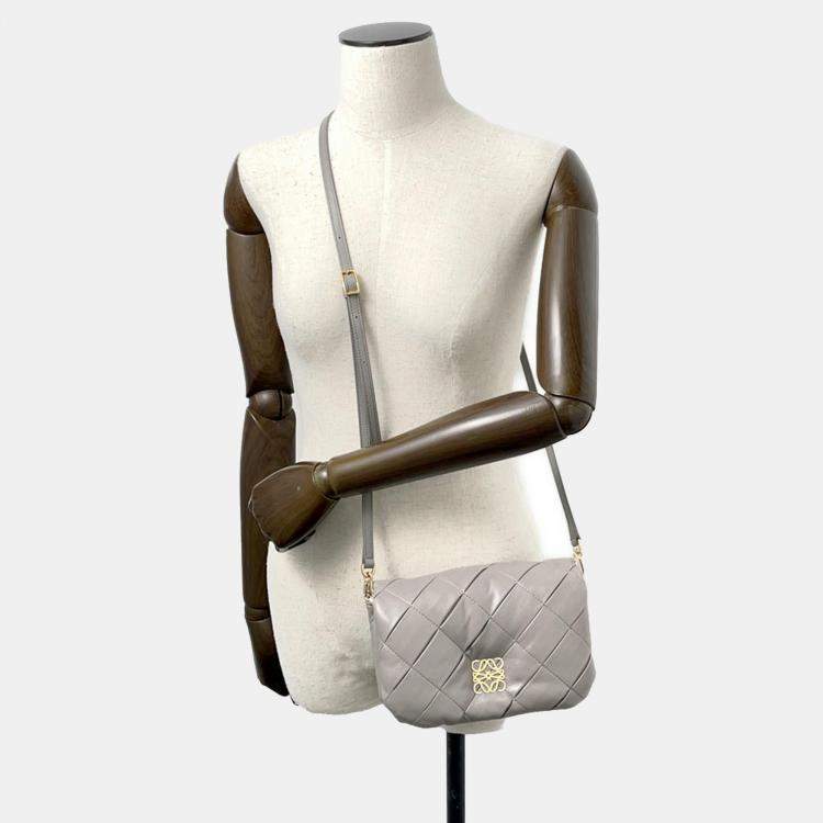 Pre Owned Loewe Pearl Grey Lambskin Goya Puffer Shoulder Bag 