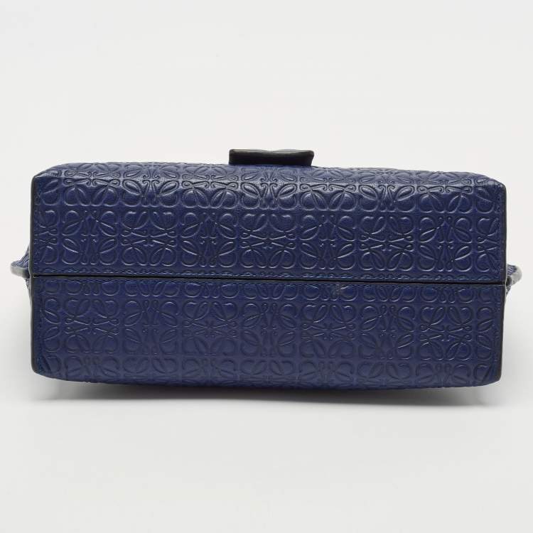 Pre Owned Loewe Blue Logo Embossed Leather Avenue Shoulder Bag