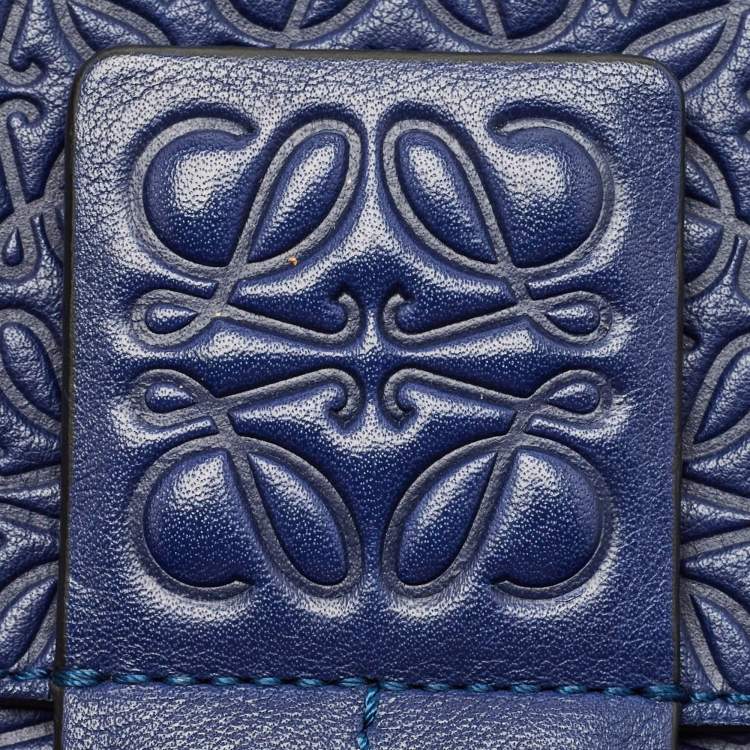 Pre Owned Loewe Blue Logo Embossed Leather Avenue Shoulder Bag
