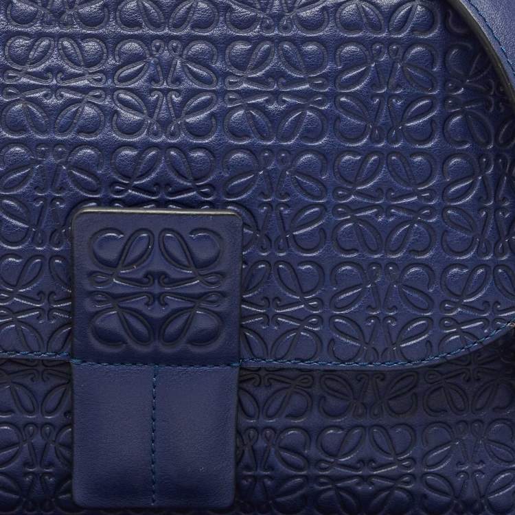 Pre Owned Loewe Blue Logo Embossed Leather Avenue Shoulder Bag