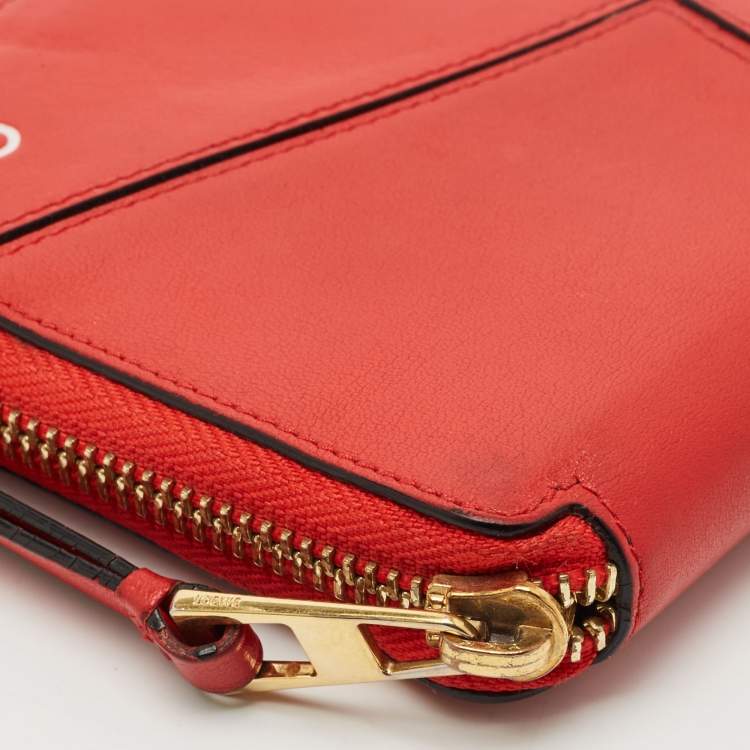 Pre Owned Loewe Red Leather Puzzle Zip Compact Wallet