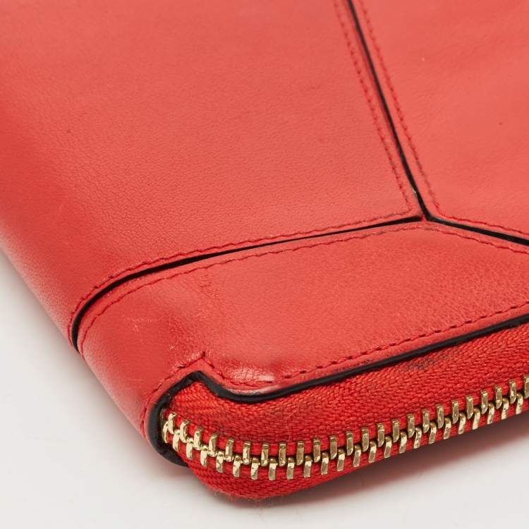 Pre Owned Loewe Red Leather Puzzle Zip Compact Wallet