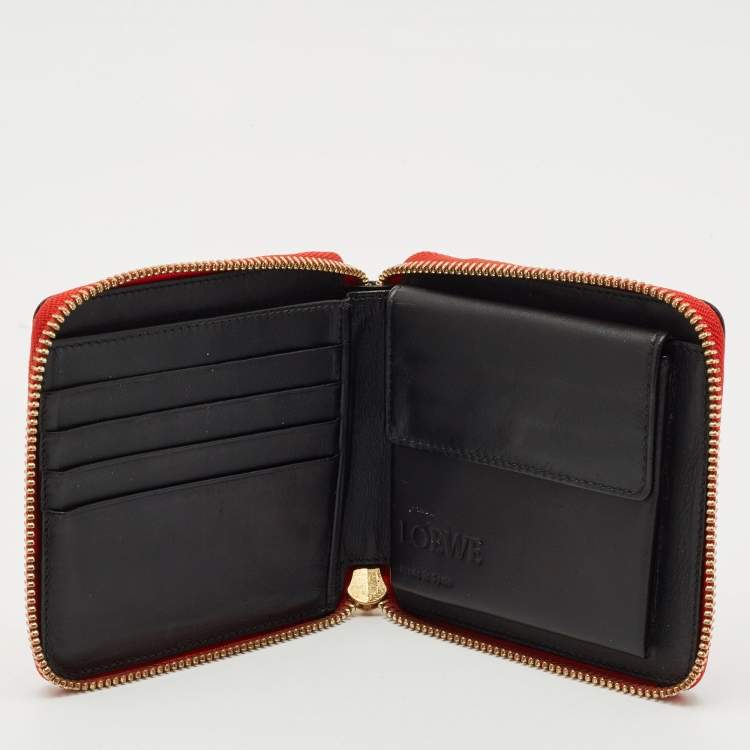 Pre Owned Loewe Red Leather Puzzle Zip Compact Wallet