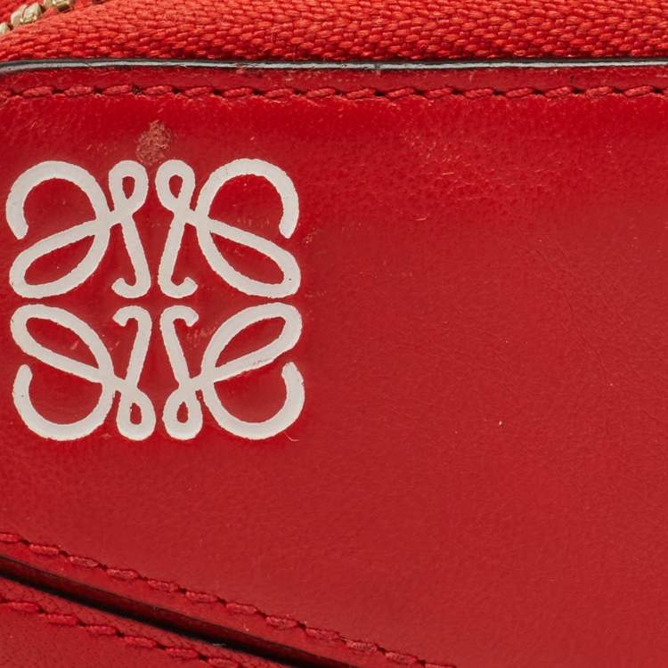 Pre Owned Loewe Red Leather Puzzle Zip Compact Wallet