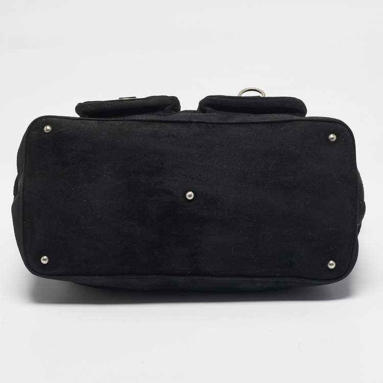 Pre Owned Loewe Black Suede Braided Chain Pocket Tote 