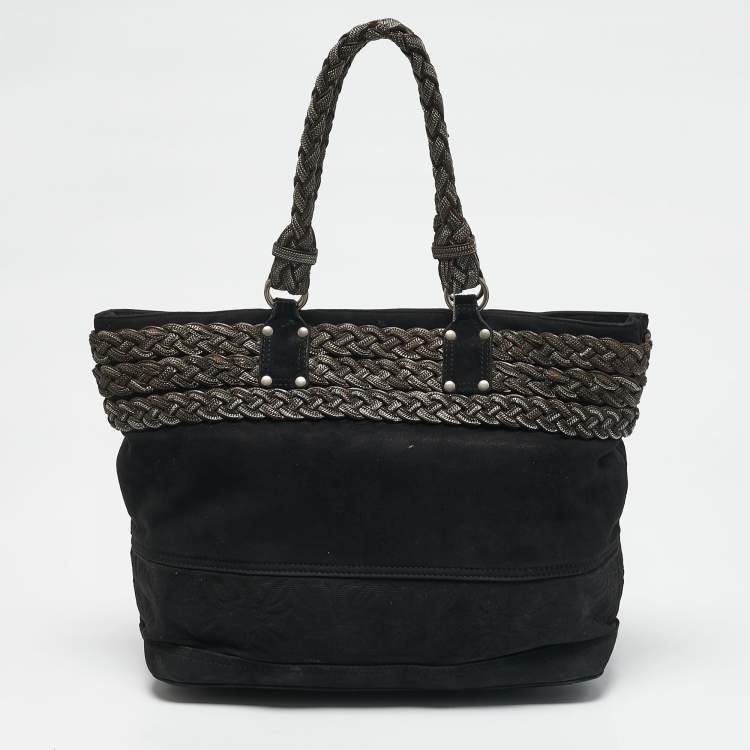 Pre Owned Loewe Black Suede Braided Chain Pocket Tote 
