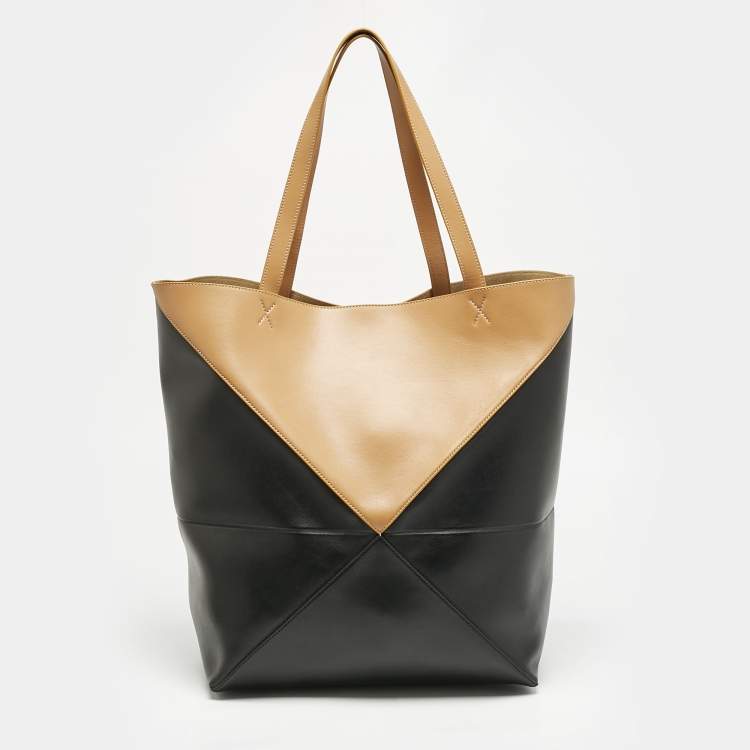 Pre Owned Loewe Black/Brown Leather Puzzle Fold Tote