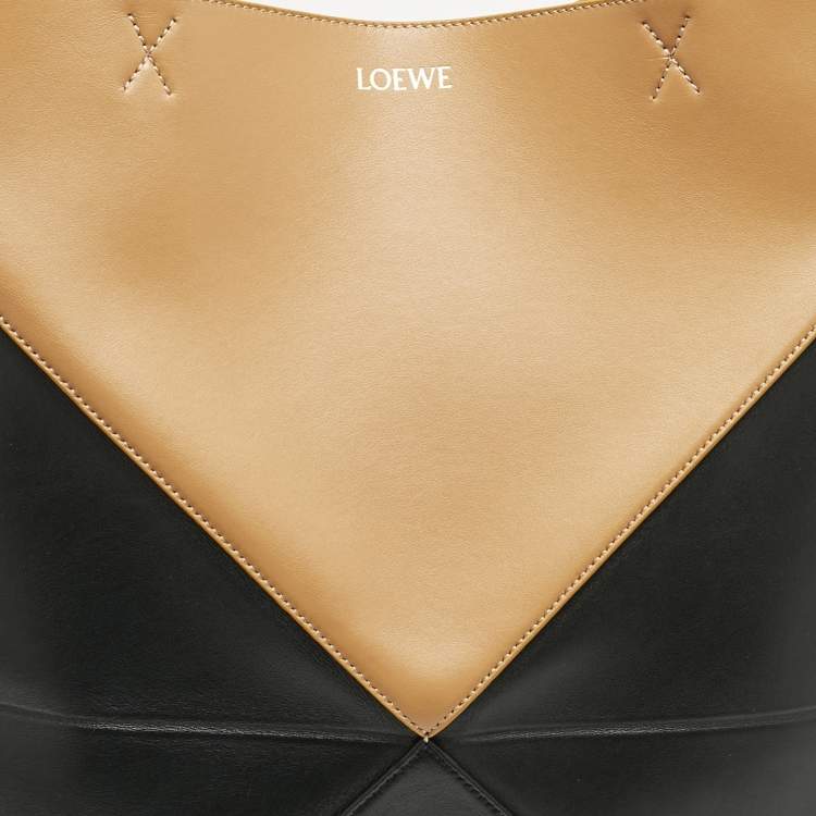 Pre Owned Loewe Black/Brown Leather Puzzle Fold Tote