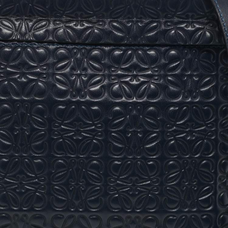 Pre Owned Loewe Navy Blue Leather Repeat Anagram T Pouch Crossbody Bag