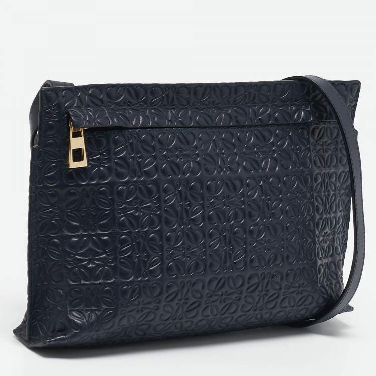 Pre Owned Loewe Navy Blue Leather Repeat Anagram T Pouch Crossbody Bag