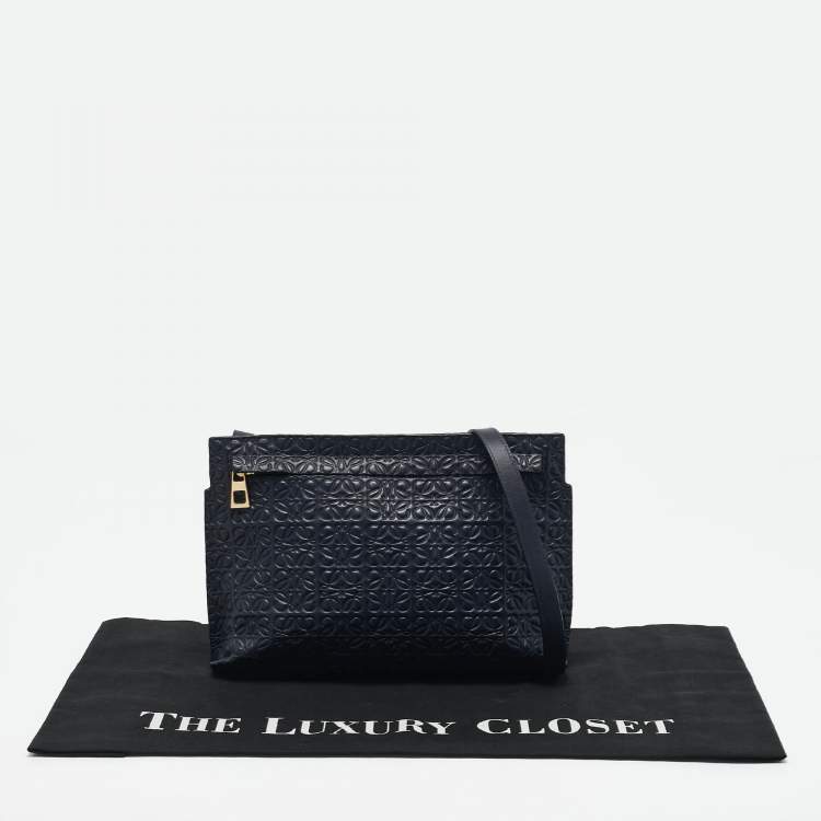 Pre Owned Loewe Navy Blue Leather Repeat Anagram T Pouch Crossbody Bag