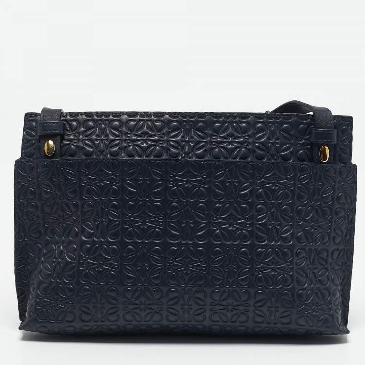 Pre Owned Loewe Navy Blue Leather Repeat Anagram T Pouch Crossbody Bag
