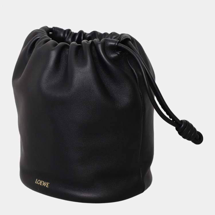Pre Owned Loewe Black Leather Flamenco Small Bucket Bag