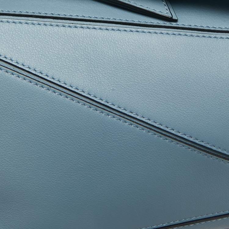 Pre Owned Loewe Light Blue Leather Small Puzzle Shoulder Bag