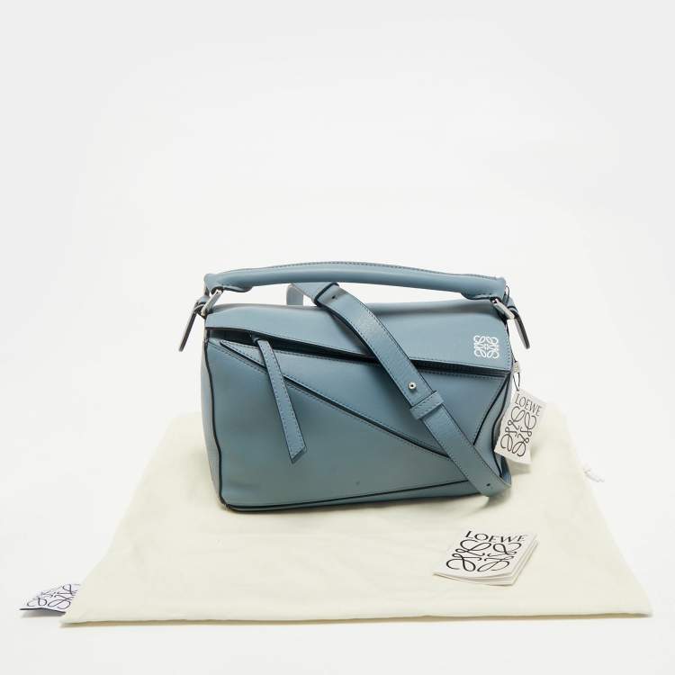 Pre Owned Loewe Light Blue Leather Small Puzzle Shoulder Bag
