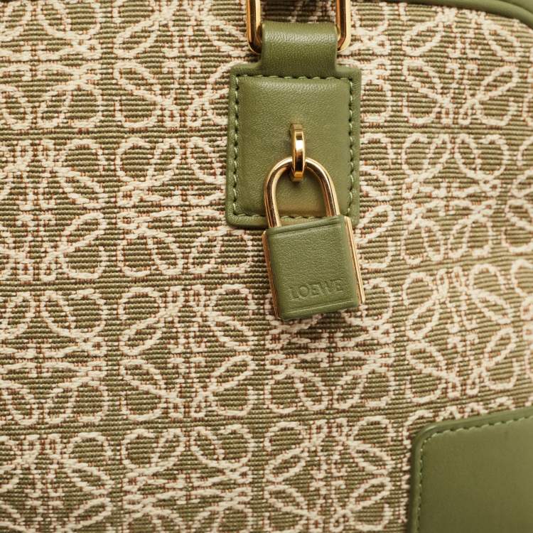 Pre Owned Loewe Military Green Jacquard Canvas and Leather Amazona 23 Bag