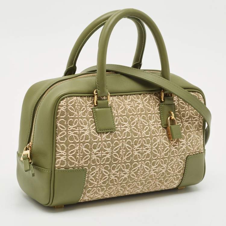 Pre Owned Loewe Military Green Jacquard Canvas and Leather Amazona 23 Bag