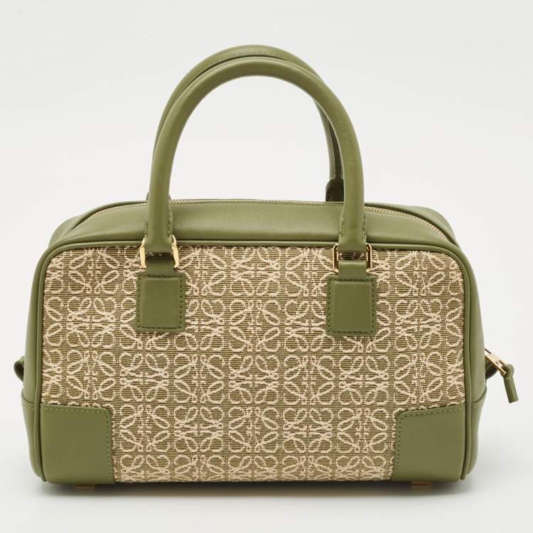 Pre Owned Loewe Military Green Jacquard Canvas and Leather Amazona 23 Bag