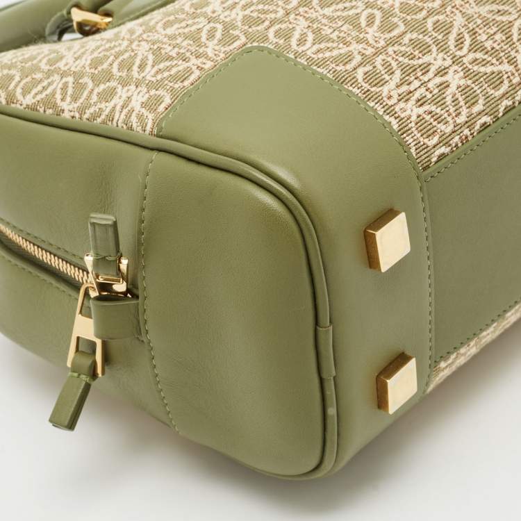 Pre Owned Loewe Military Green Jacquard Canvas and Leather Amazona 23 Bag