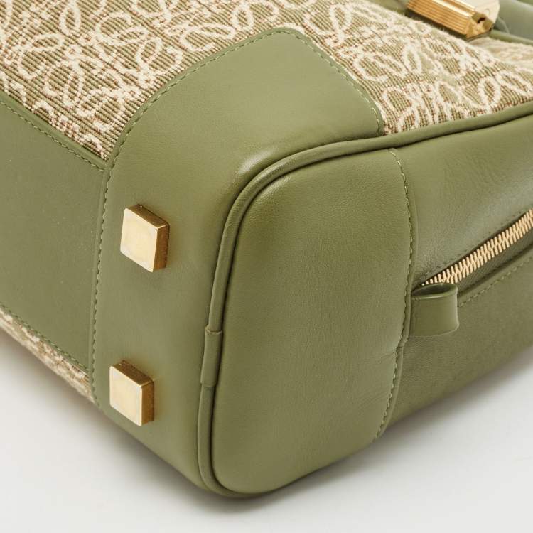 Pre Owned Loewe Military Green Jacquard Canvas and Leather Amazona 23 Bag