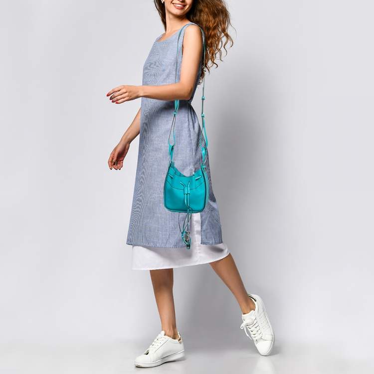 Pre Owned Loewe Teal Green Leather Mini Hammock Drawstring Bag
