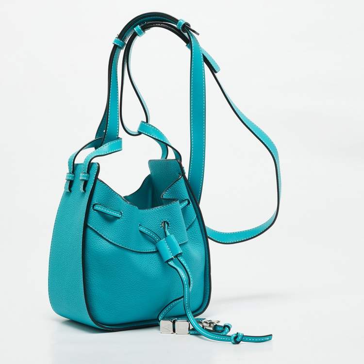 Pre Owned Loewe Teal Green Leather Mini Hammock Drawstring Bag